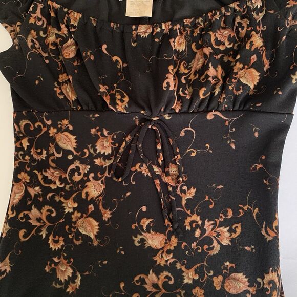 VTG Y2K La Belle Babydoll Milkmaid Midi Dress Women M Black Floral Whimsigoth - Picture 7 of 11